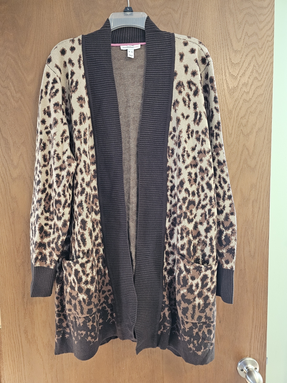Leopard Print Open-Front Cardigan Sweater - Brown/Cream